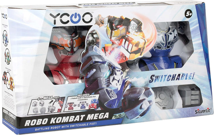 YCOO 2 x Kombat Mega-Roboter, ferngesteuert, 16 cm, austauschbare Fässe, Spielzeug mit Soundeffekten