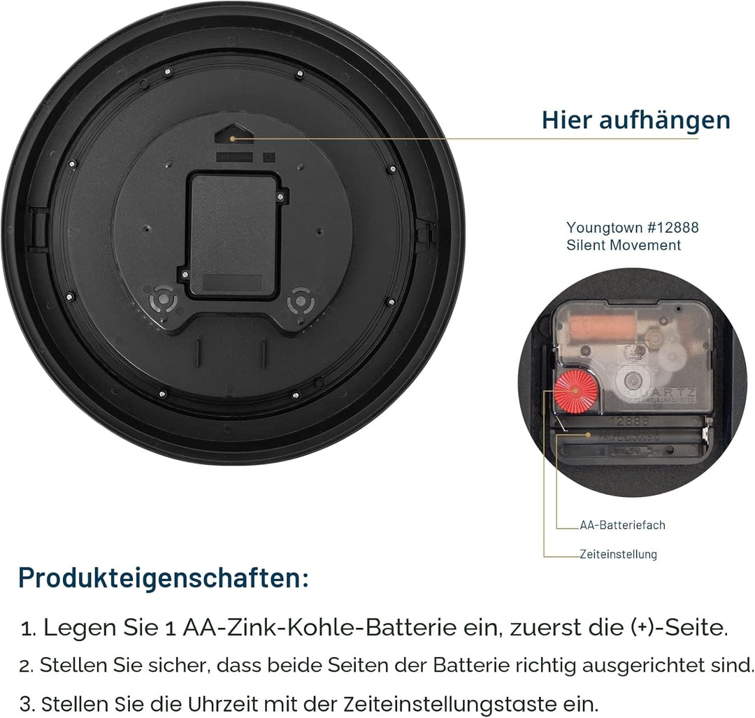 OCEST Gartenuhr Wetterfest, 40,6 cm Wasserdicht Wanduhr mit Temperatur und Luftfeuchtigkeit Retro le
