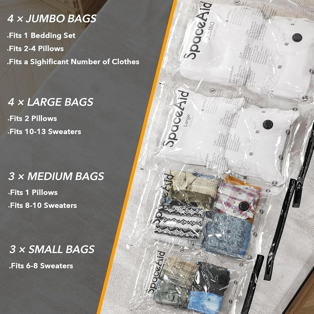 SpaceAid Vakuum-Aufbewahrungsbeutel mit elektrischer Luftpumpe, platzsparende Versiegelung, Kompress