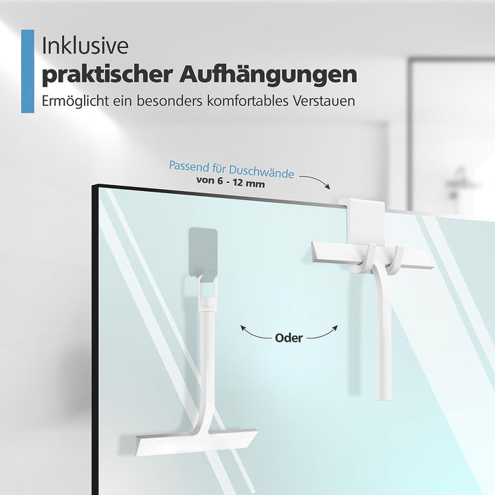 Duschabzieher Silikon Weiss 23 cm Wischbreite - Scheibenabzieher mit Halterung - Duschkabinenabziehe