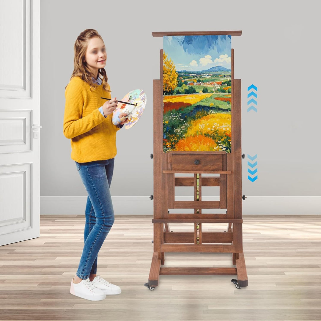 Staffelei Holz Einstellbar 140-300cm Staffeleien Gross mit Rädern, waagerecht und senkrecht malen, f