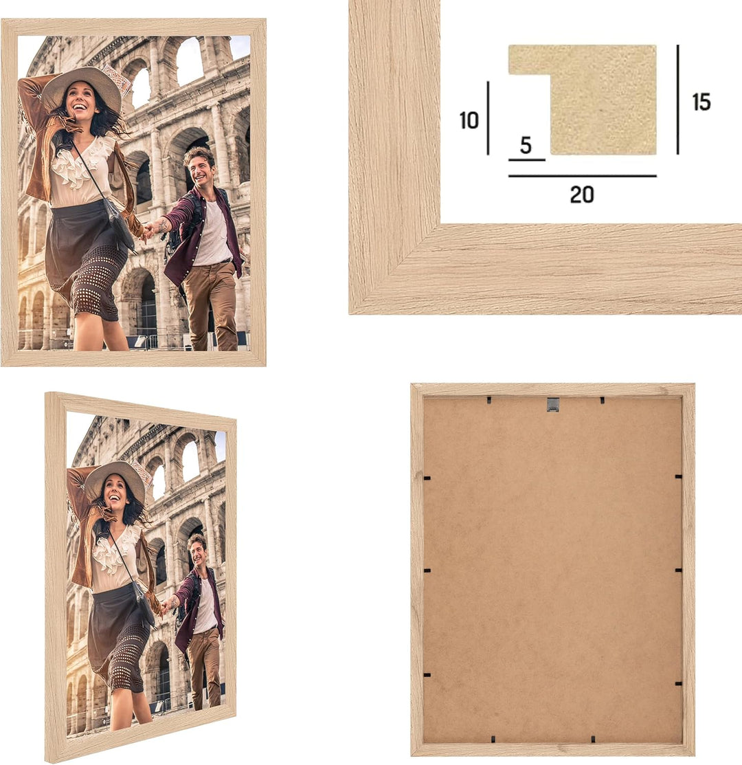 CABBEL Doppelpack (2er Set) Bilderrahmen 30x40 cm, Natur, stabiles MDF-Holz Rahmen, bruchsicherem Pl
