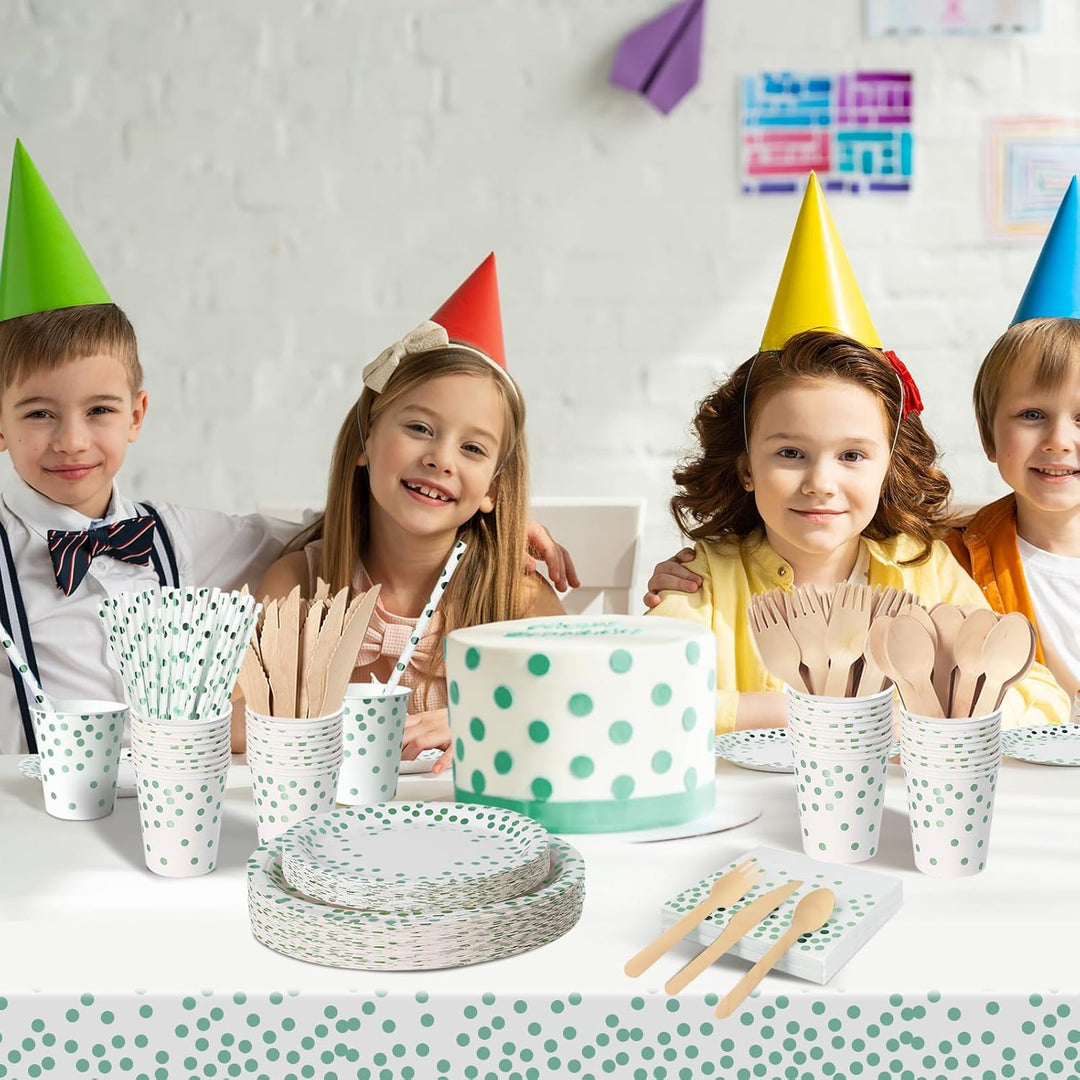 Nkaiso Partygeschirr Kindergeburtstag 141Stück Grün Punkt Partyteller Geburtstag Mädchen Party Papie