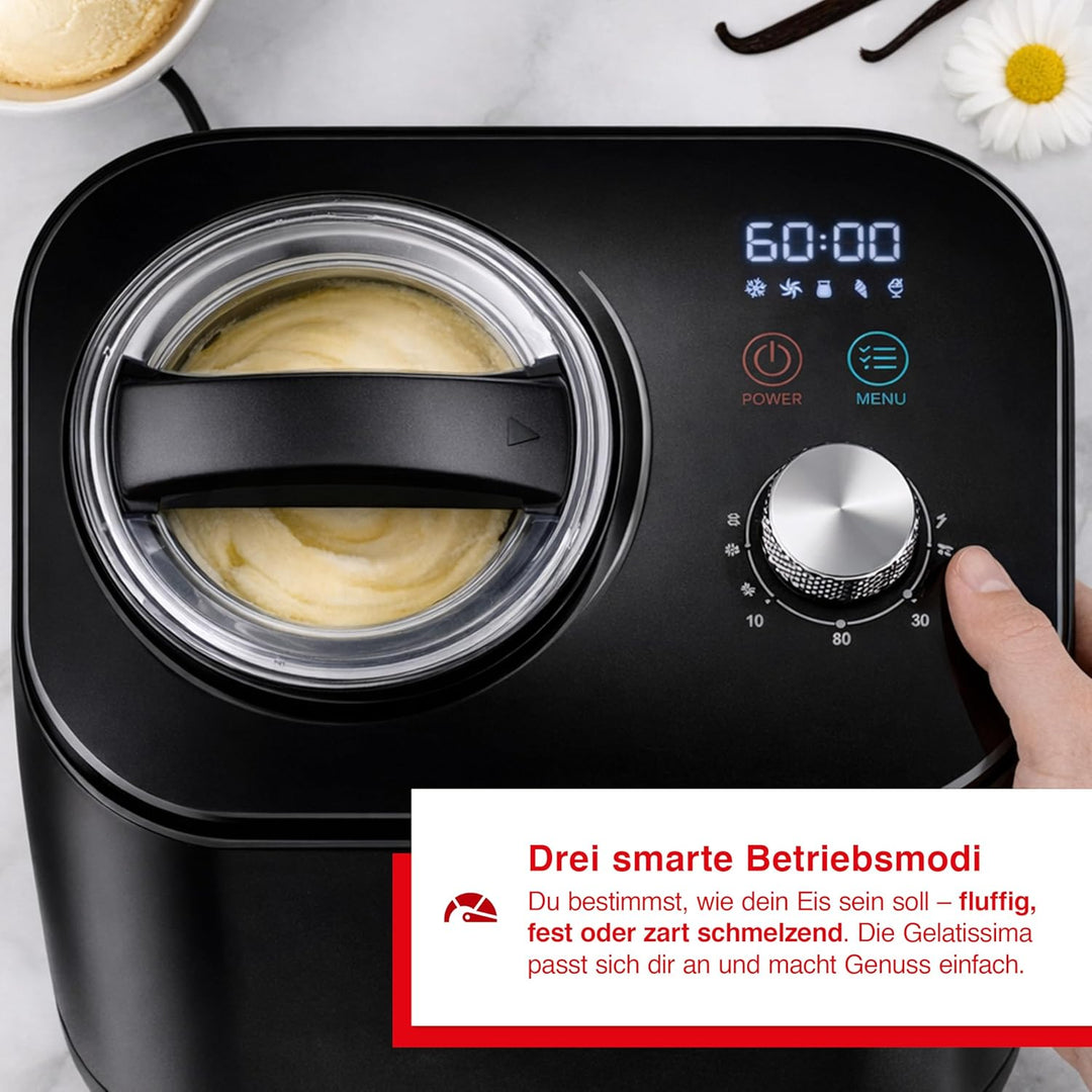 Solis Ice Dream Machine (Typ 8505) Eismaschine mit Kompressor, Schwarz | Frozen Yogurt & Sorbet Make