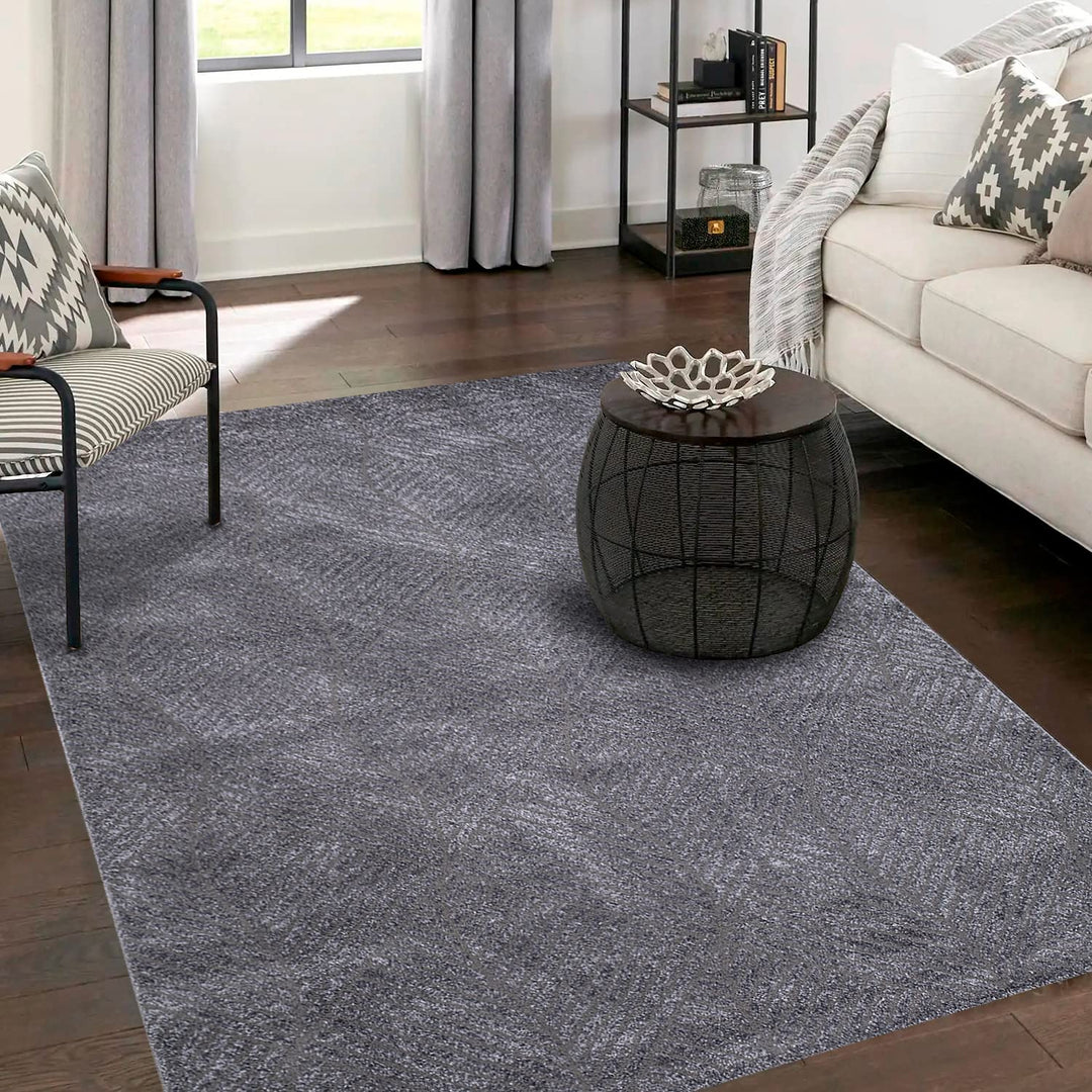 payé Teppich Wohnzimmer Einfarbig - 120x160cm - Grau Uni Geometrisch Wellen Muster Modern Kurzflor D