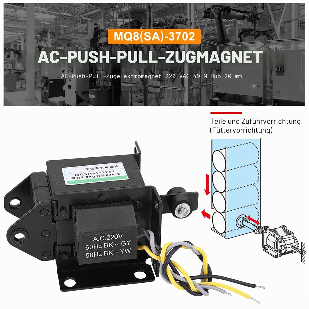 Elektromagnet-Magnetventil8MQ8(SA)-3702 AC Push-Pull-Zugmagnet-Elektromagnet 220VAC 49N Hub 20mm