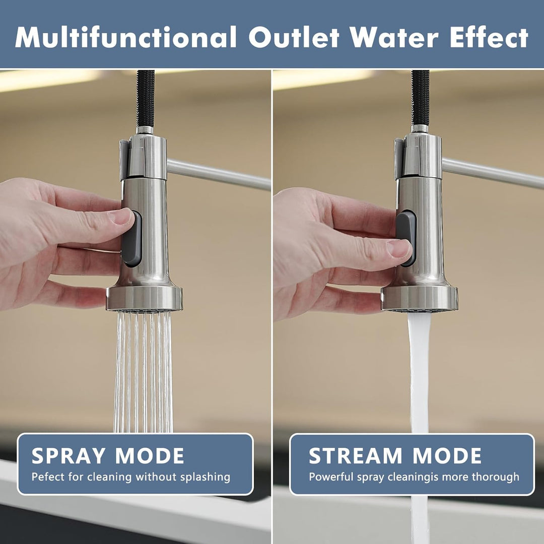 GIMILI Küchenarmatur mit Pull Down Sprayer High Arc Single Handle Spring Kitchen Sink Faucet Brushed
