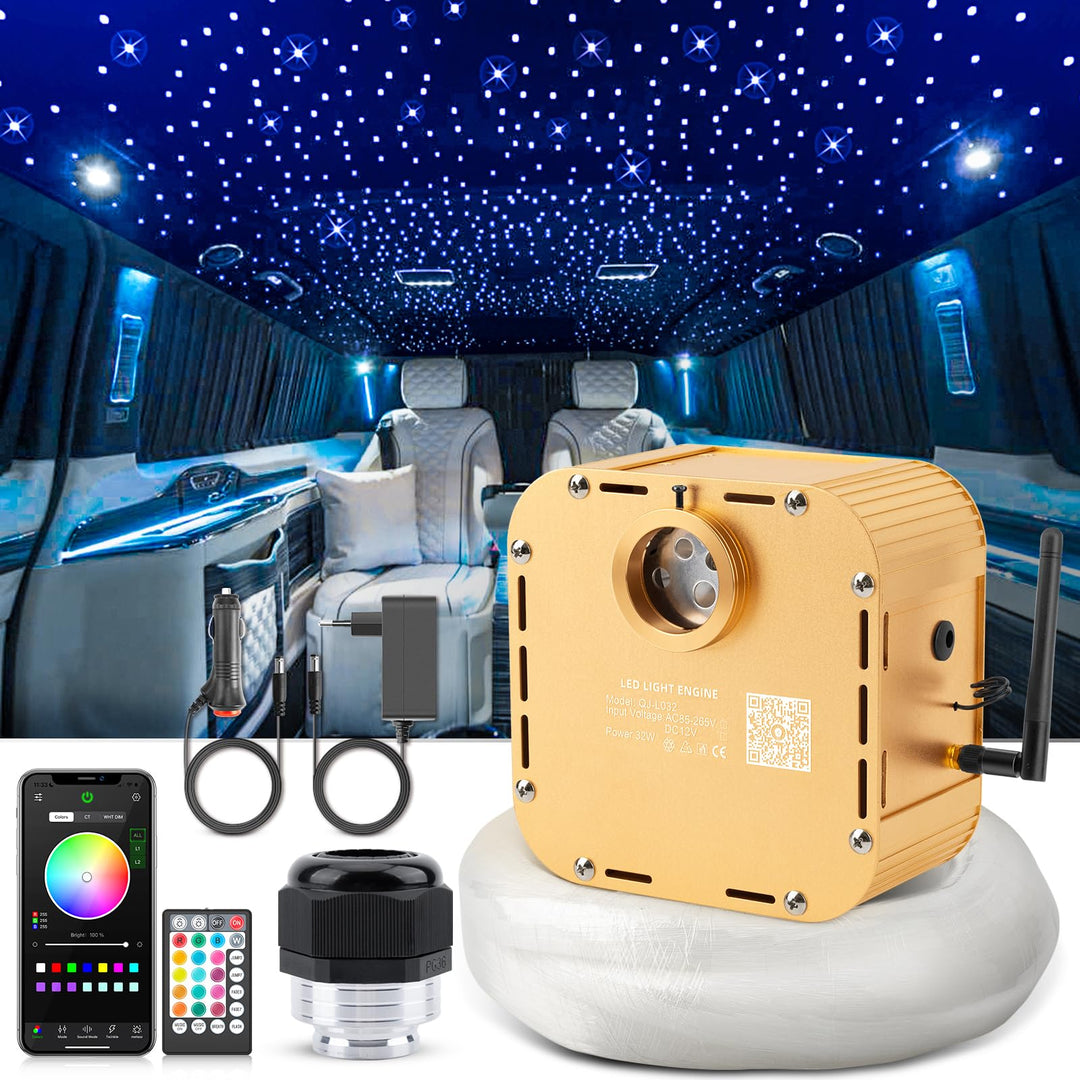 32W Twinkle Sternenhimmel Auto, 800pcs*0.75mm*4m Sternenhimmel Glasfaser RGBW Bluetooth-APP/Fernbedi