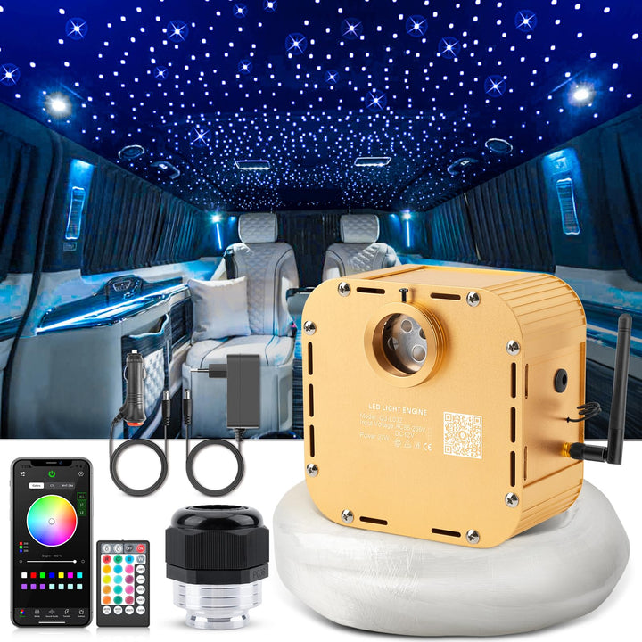 32W Twinkle Sternenhimmel Auto, 800pcs*0.75mm*4m Sternenhimmel Glasfaser RGBW Bluetooth-APP/Fernbedi