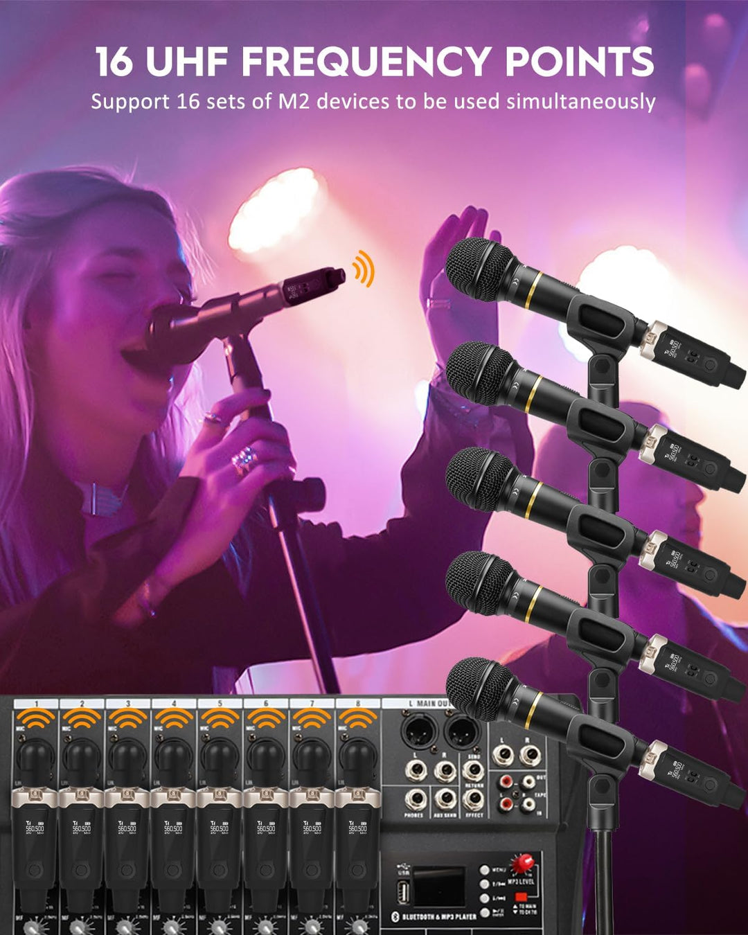 STRICH M2 UHF Drahtloses Mikrofone Sender Empfänger, XLR Mic Adapter 16 Kanäle für dynamische Mikrof