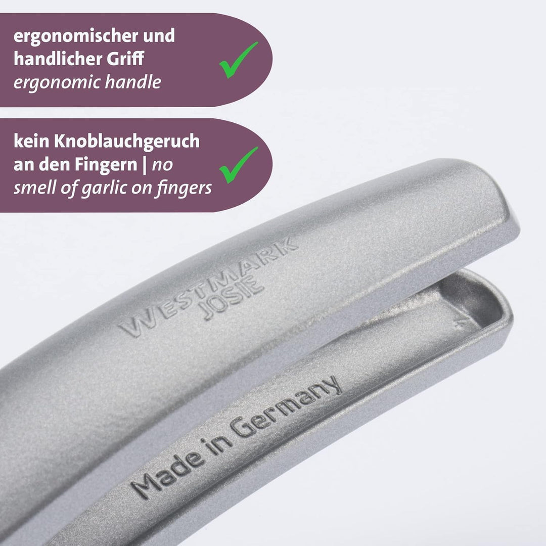 Westmark Knoblauchpresse mit extra grosser Kammer und Reinigungselement, Länge: 16,2 cm, Aluminium/K