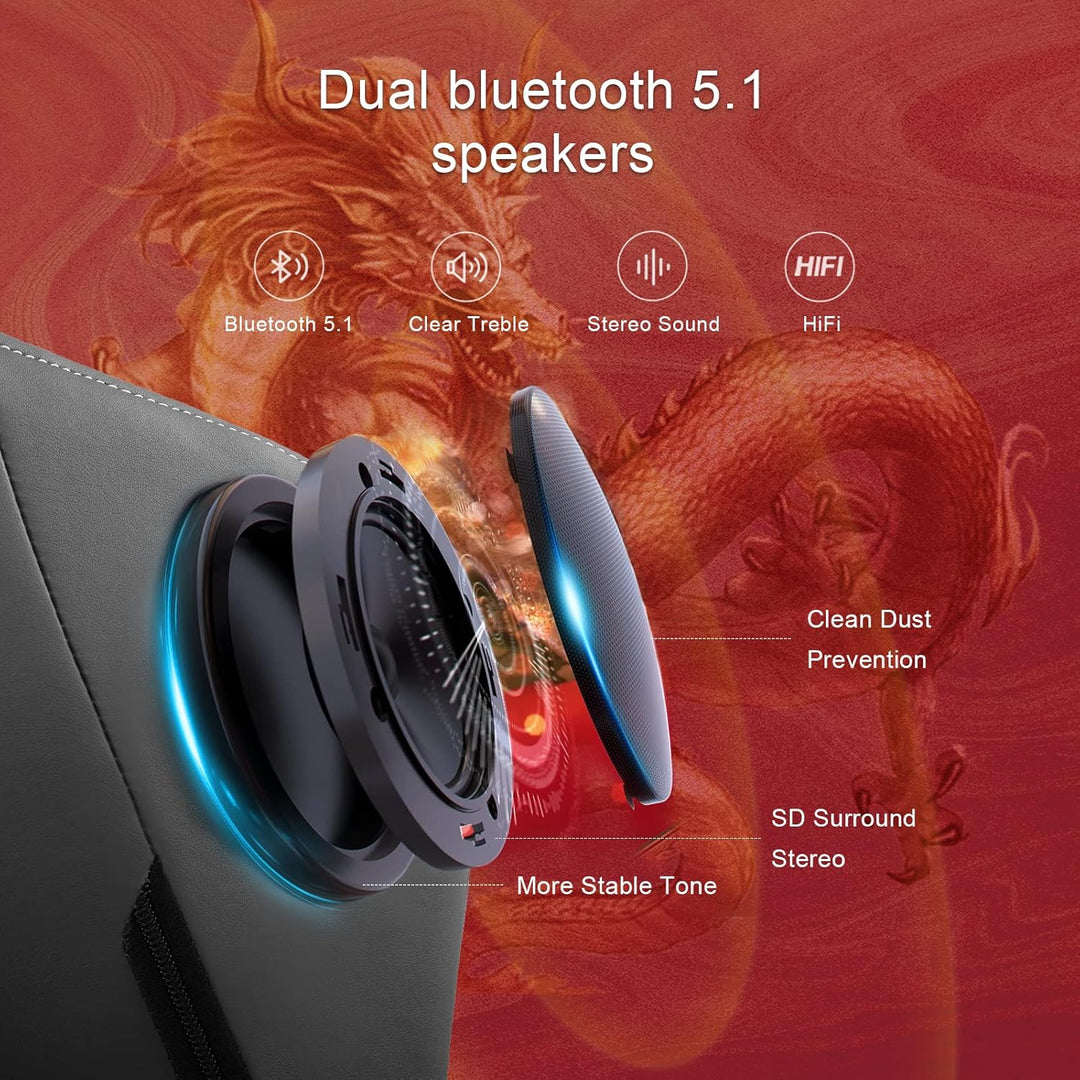 GTPLAYER Gaming Stuhl Gamer Stuhl mit Bluetooth-Lautsprechern und Fussstütze, Dragon Series Bürostuh