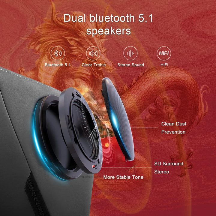 GTPLAYER Gaming Stuhl Gamer Stuhl mit Bluetooth-Lautsprechern und Fussstütze, Dragon Series Bürostuh