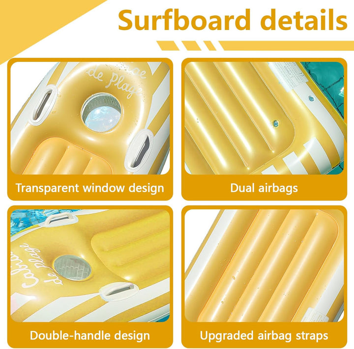Schwimmbrett Bodyboard Aufblasbar, Shyllin Surfbrett Bodyboard mit Griffen, Schwimmhilfe Aufblasbar