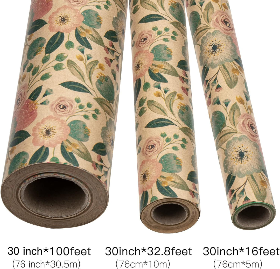 RUSPEPA Kraftpapierrolle - Buntes Blumen- Und Pflanzenmuster - 76 cm X 30 m Blumen & Pflanzen, Blume