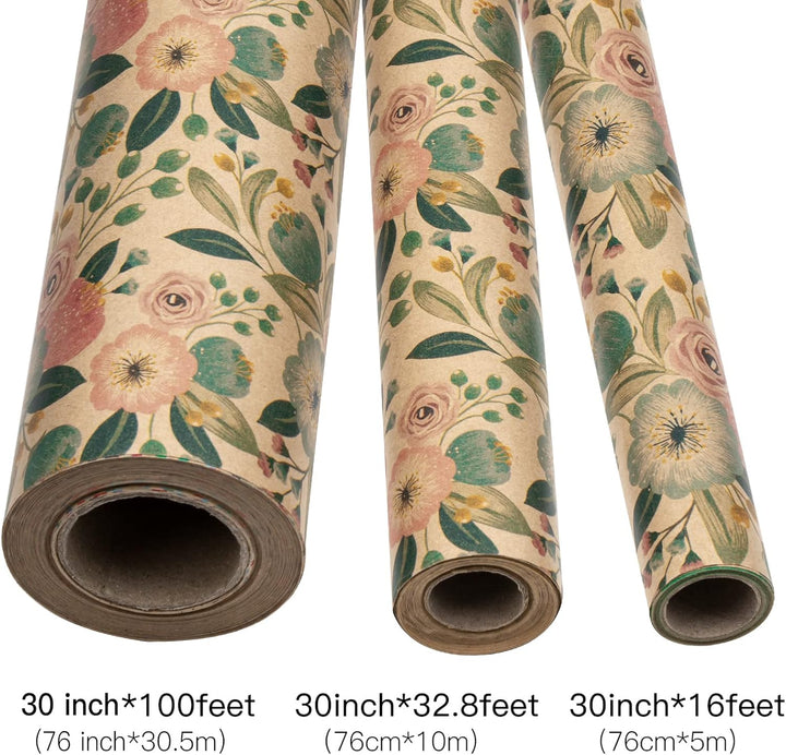 RUSPEPA Kraftpapierrolle - Buntes Blumen- Und Pflanzenmuster - 76 cm X 30 m Blumen & Pflanzen, Blume