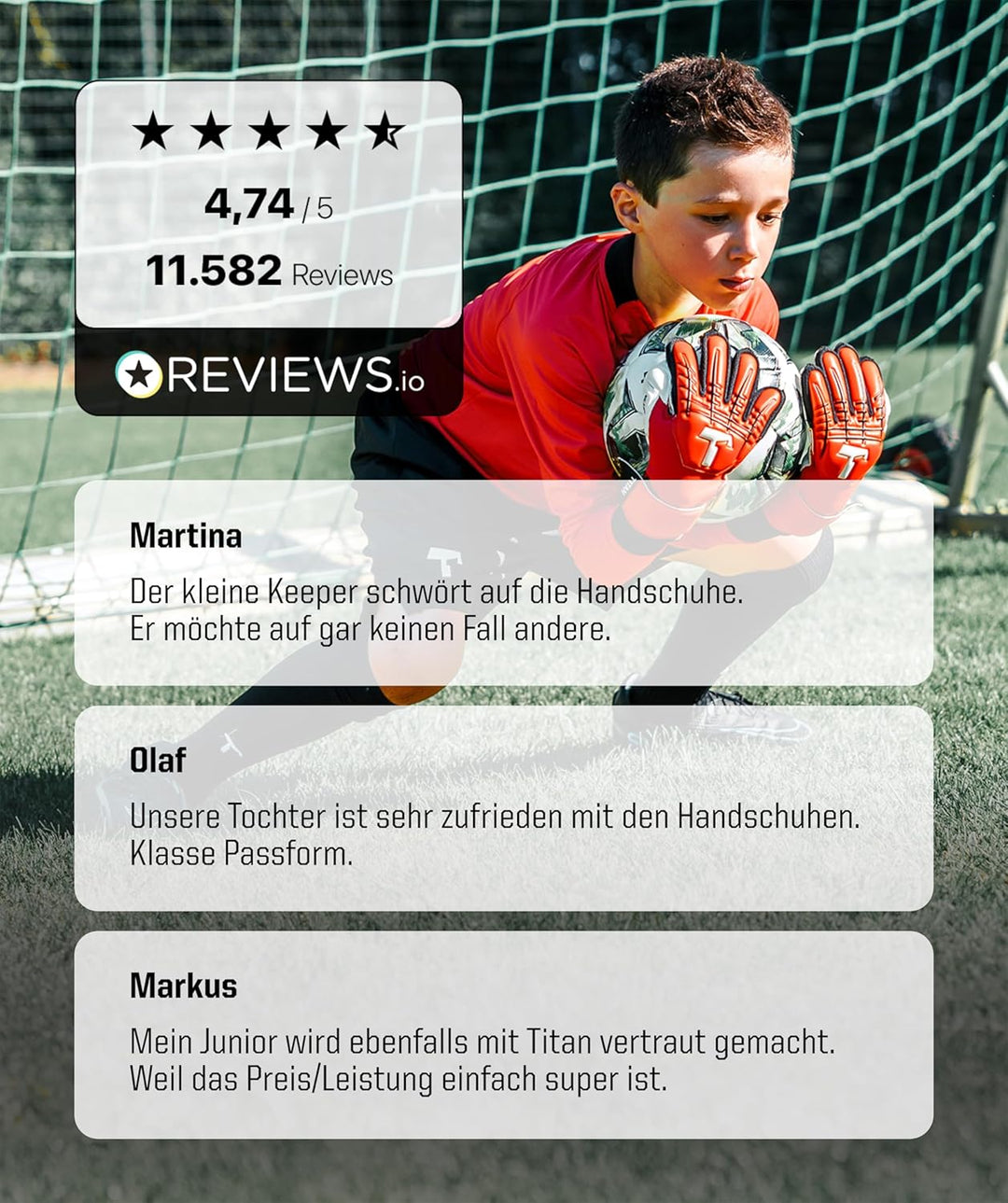 T1TAN Kinder Torwarthandschuhe mit Fingerschutz - Fussballhandschuhe für Kinder - Die Profis der Zuk