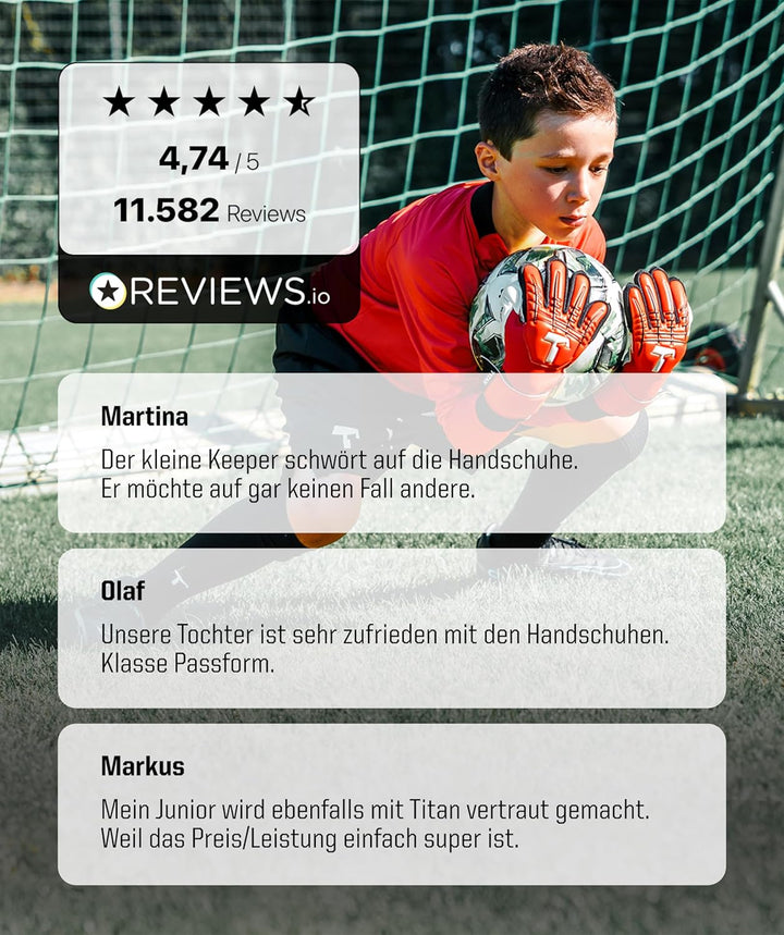 T1TAN Kinder Torwarthandschuhe mit Fingerschutz - Fussballhandschuhe für Kinder - Die Profis der Zuk