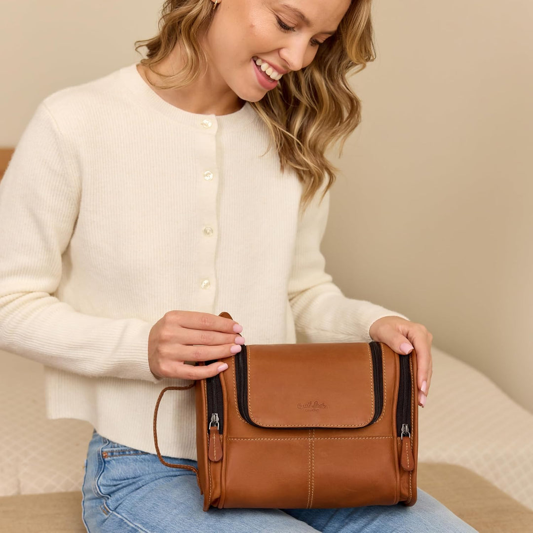 Gusti Kulturtasche Leder - Chester Schminktasche Damen Kosmetiktasche Klein Waschtasche Männer Make