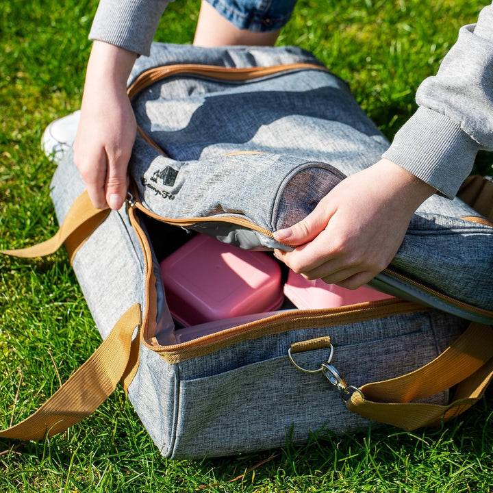 CampFeuer Picknicktasche für 4 Personen | Picknickset 20-teilig | Grau | Kühltasche mit Seitenfächer