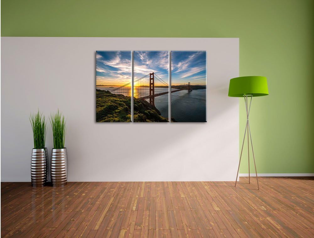 Pixxprint Golden Gate Bridge als Leinwandbild 3 teilig/Grösse: 3 Teilig (120x80) / Wandbild/Kunstdru