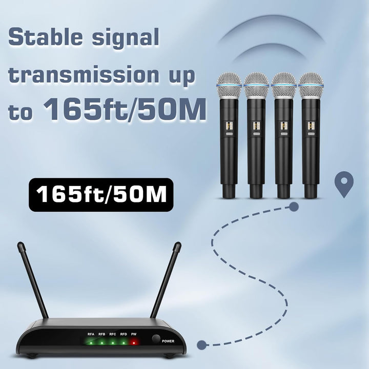 Depusheng R4-Pro Karaoke-Funkmikrofone, professionelles 4-Kanal-Handmikrofonsystem, dynamisches Meta