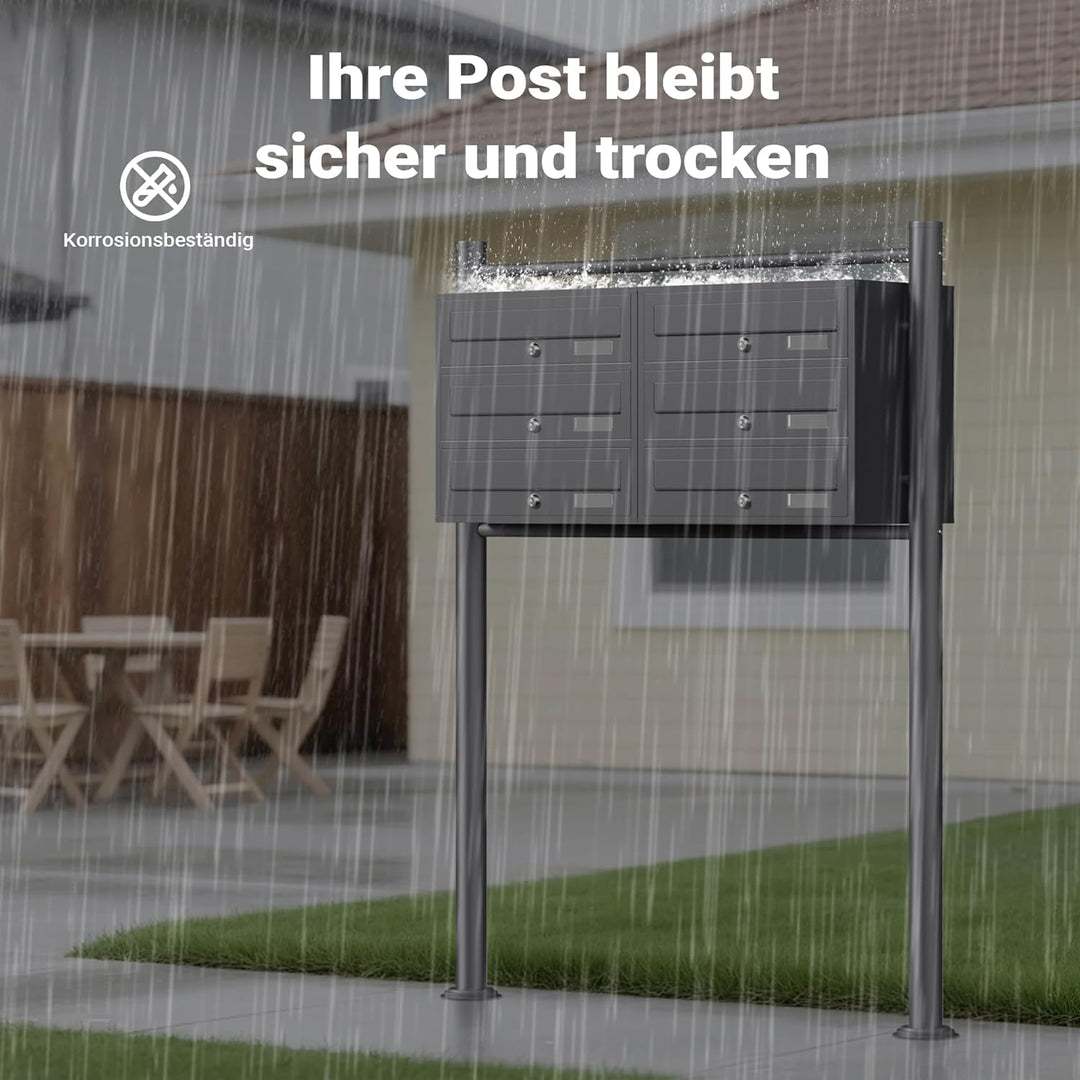Wiltec 6er Briefkastenanlage Anthrazit 898 x 270 x 1150 mm, Standbriefkasten mit 2x3 Fächern, Schlüs