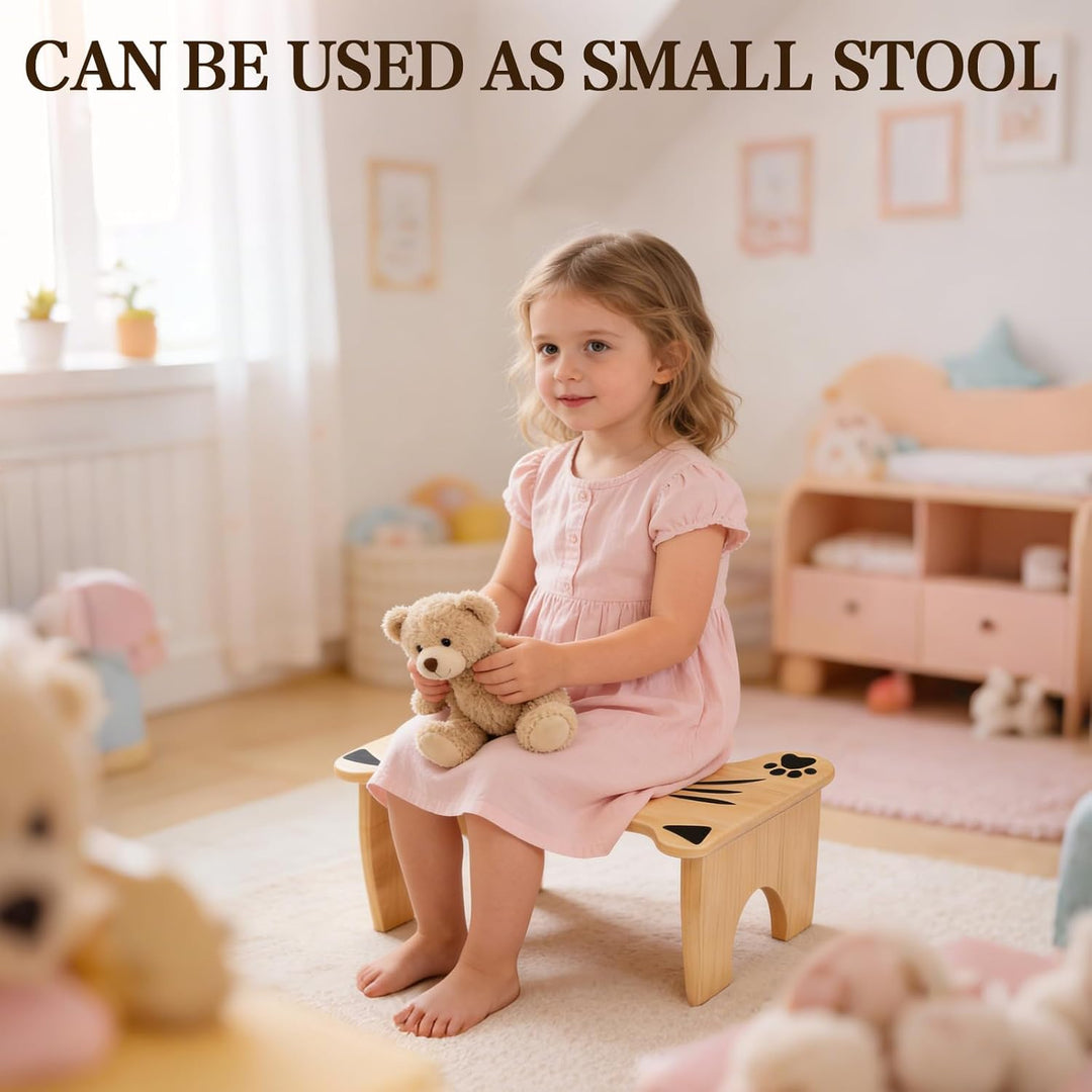 Toilettenhocker Holz, Faltbarer Toilettenhocker mit Katzendesign, Rutschfester Badezimmer-Tritthocke