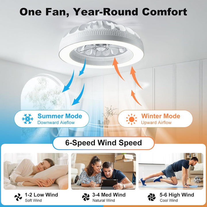Ateroll Deckenventilator mit Beleuchtung, Ø48CM RGB Deckenventilator mit Licht und Fernbedienung, 6