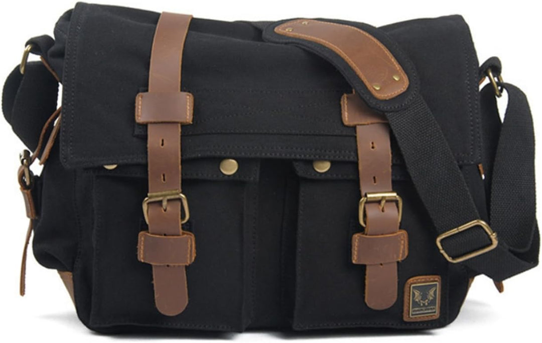 Eysee® Herren Canvas Schultertasche Umhängertasche 33cm (L) X 27cm(H) X 11cm(W) (Dunkel Braun) Schwa