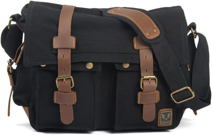 Eysee® Herren Canvas Schultertasche Umhängertasche 33cm (L) X 27cm(H) X 11cm(W) (Dunkel Braun) Schwa