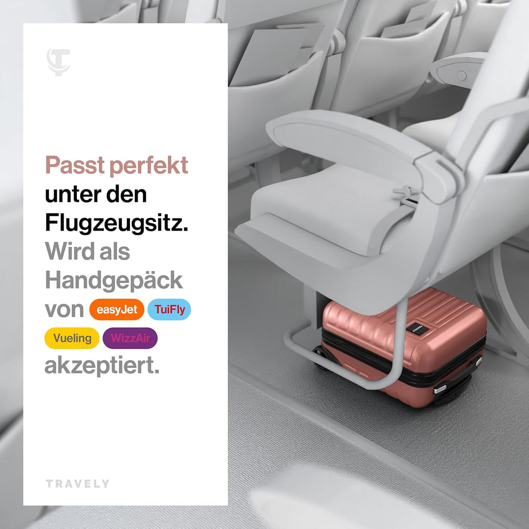 Travely Premium Handgepäck Koffer 40x30x20cm - passend für Ryanair, Lufthansa, Eurowings und co. I 2