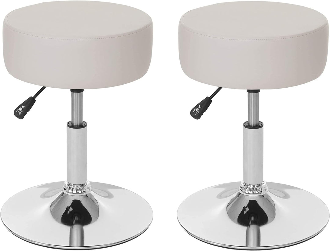 Mendler 2er-Set Hocker HWC-C22, Sitzhocker Schminkhocker, höhenverstellbar Ø 35cm - Kunstleder, Crem