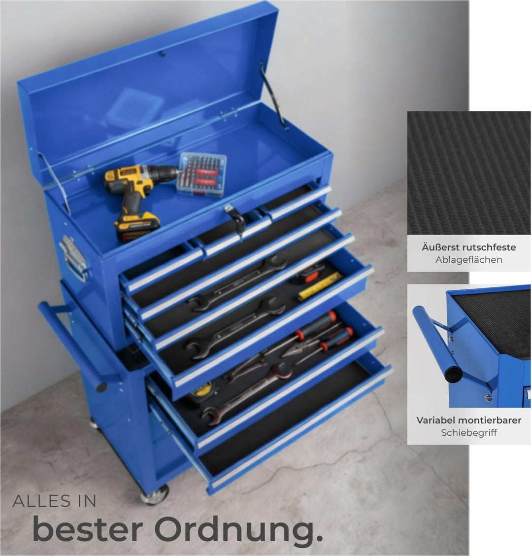 tectake Werkstattwagen Trolley mit Kofferaufsatz, Werkzeug Wagen abschliessbar, 10 Fächer, Mobile We