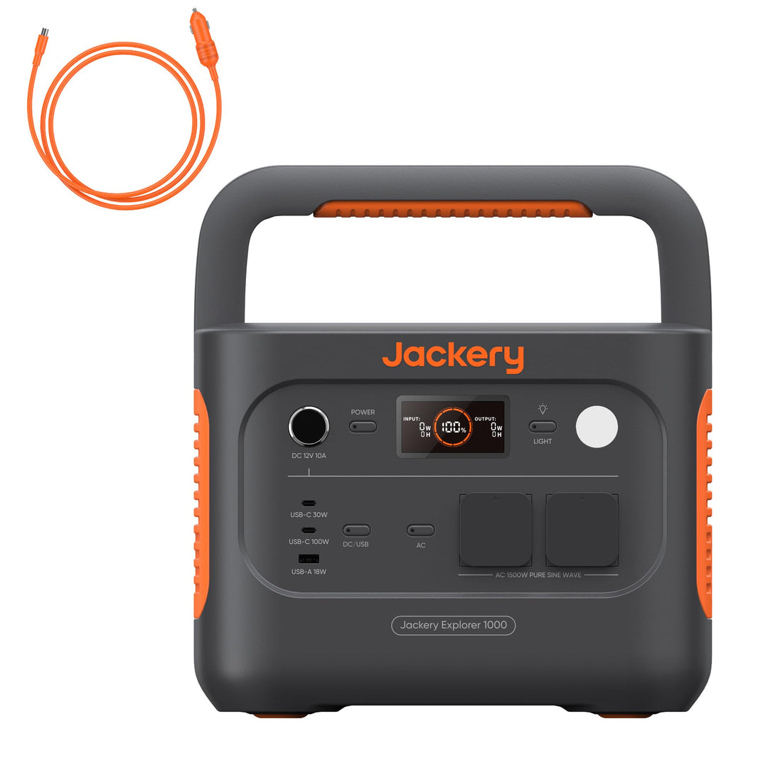Jackery Explorer 1000 v2 Tragbare Powerstation mit DC8020 Kfz-Ladekabel, 1070Wh LiFePO4 Solargenerat