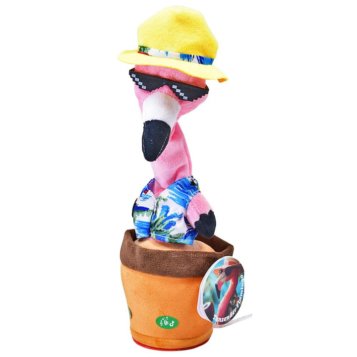 Kögler 76946 - Tanzender Flamingo mit Sonnenbrille und Hawaiihemd, ca. 32 cm gross, nachsprechende P