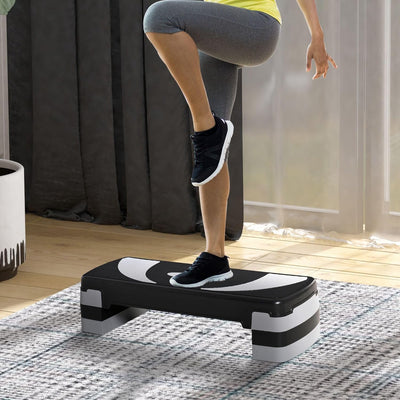 HOMCOM Steppbrett Aerobic-Stepper höhenverstellbar mit 3 Stufen (10/15/20 cm) Fitness Heimtrainer fü