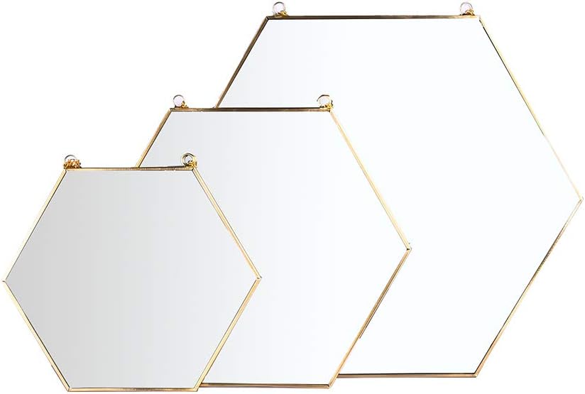 C&Z Sechseckiger Spiegel zum Aufhängen, Gold, geometrischer Vintage-Stil, Spiegel mit Kette für Bade