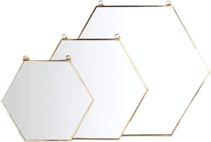 C&Z Sechseckiger Spiegel zum Aufhängen, Gold, geometrischer Vintage-Stil, Spiegel mit Kette für Bade