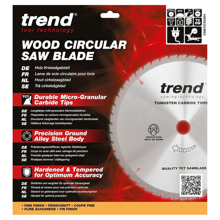 Trend CraftPro Negative Hook Crosscutting TCT Kreissägeblatt, 305mm Durchmesser x 64 Zähne x 30mm Bo
