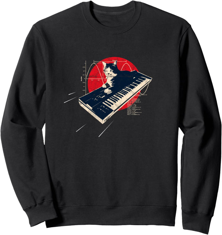 FM Synth & Cat Studio Gear Techno Producer ADSR Nerd Vintage Sweatshirt