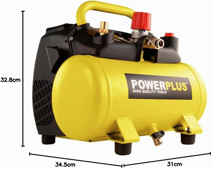 Powerplus kraftvoller Druckluft Kompressor 1.100 Watt Leistung, 1,5 PS, 6 Liter Tank - Art. Nr. POWX