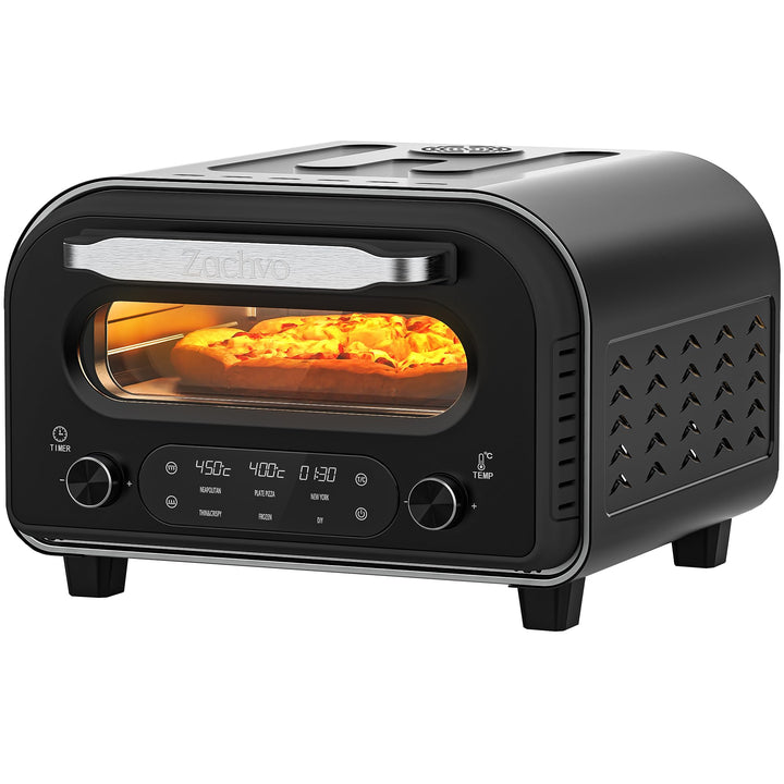 ZACHVO Elektrischer Pizzaofen - bis 450℃, 5 voreingestellte Pizzaarten, 1-60 Min Timer, Touchscreen