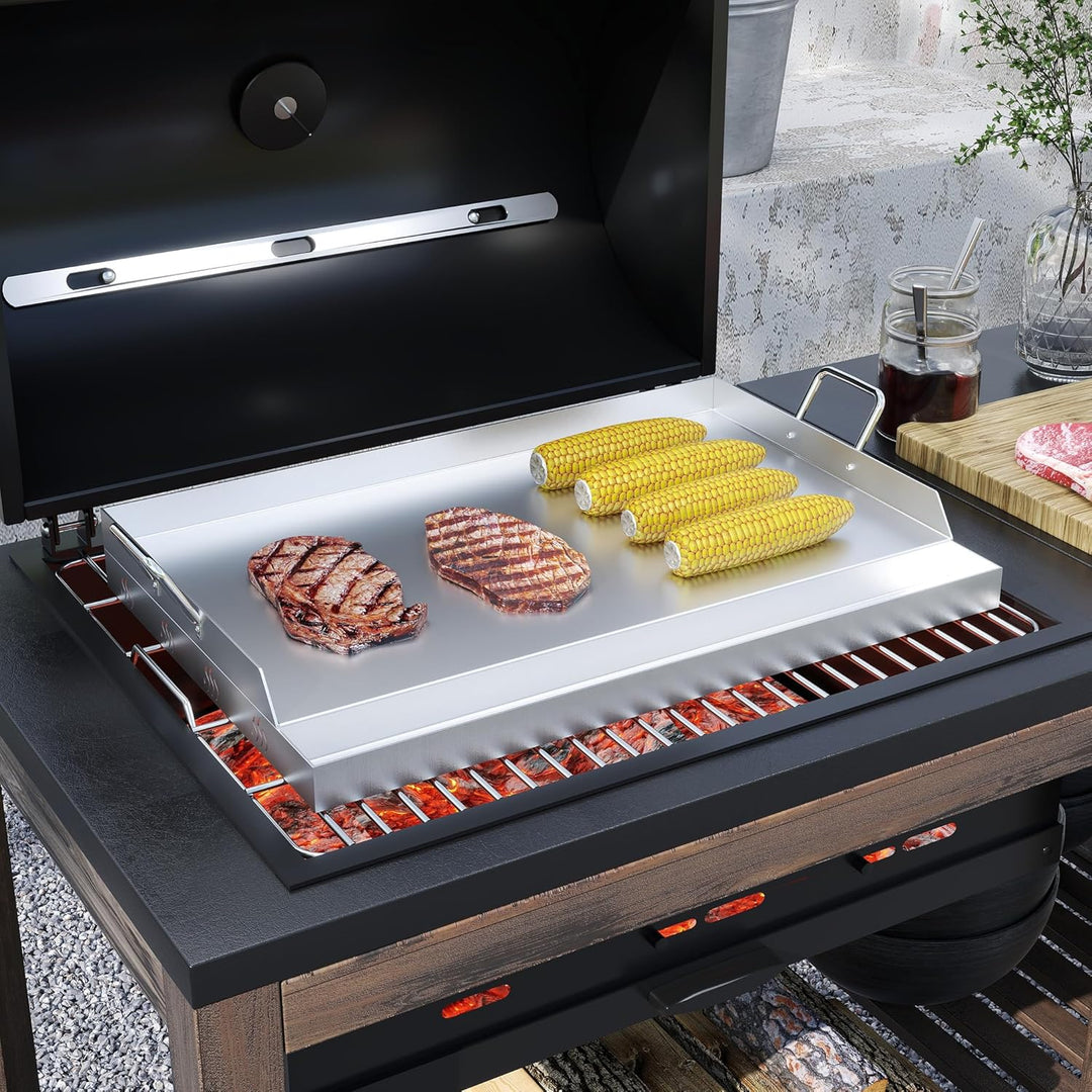 Froadp Edelstahl Grillplatte | 51x32x7cm Universal BBQ Plancha mit Ölrinne | BBQ Plancha für Gas- &