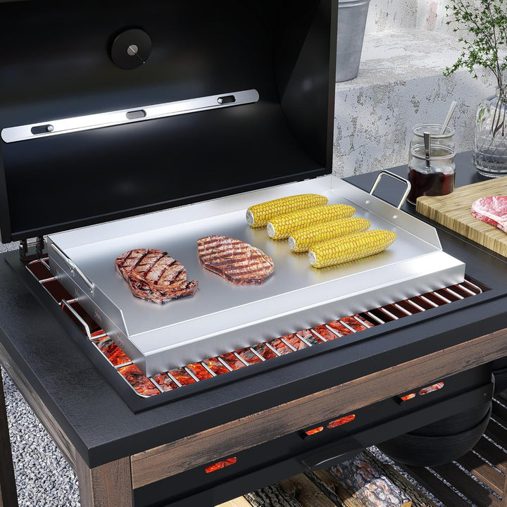 Froadp Edelstahl Grillplatte | 51x32x7cm Universal BBQ Plancha mit Ölrinne | BBQ Plancha für Gas- &