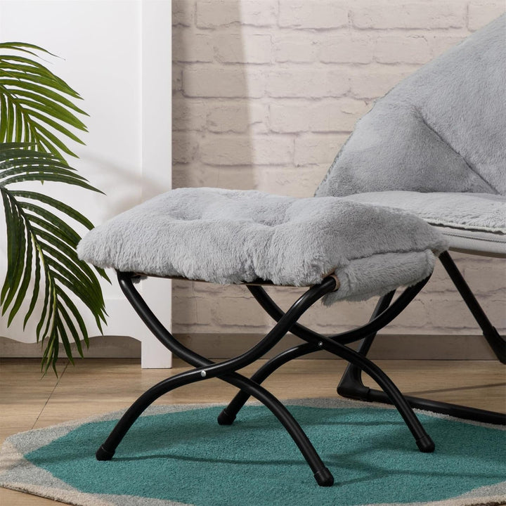 HollyHOME Plüsch Fusshocker Fussstütze Klapphocker, Faltbar Sitzhocker mit Metallbeinen Abnehmbar Ge