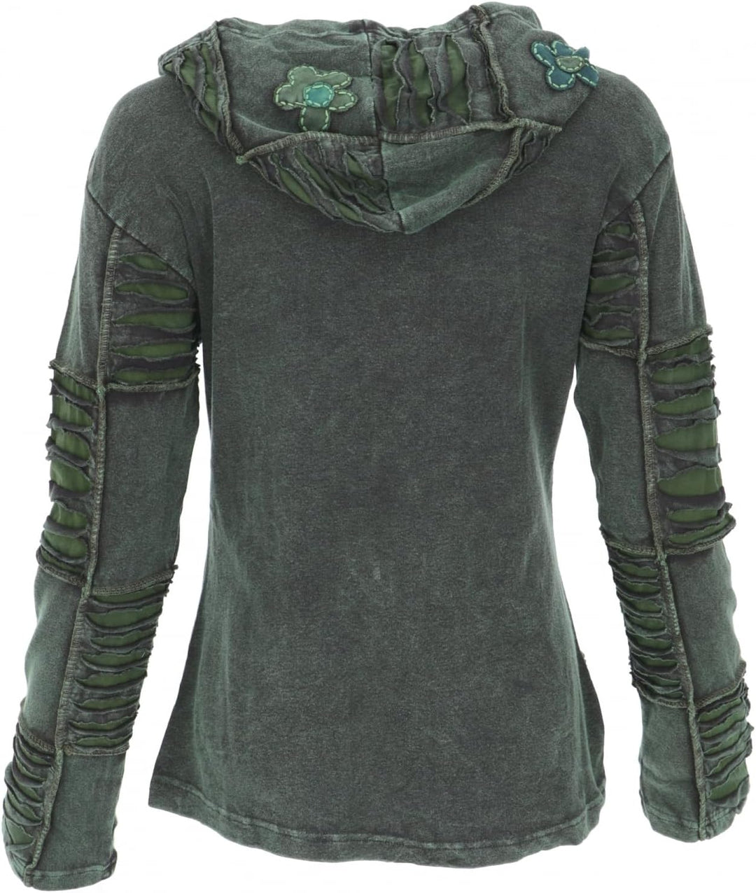 GURU SHOP Goa Patchwork Jacke, Kapuzenjacke, Damen, Baumwolle 38 Dunkelgrün, 38 Dunkelgrün