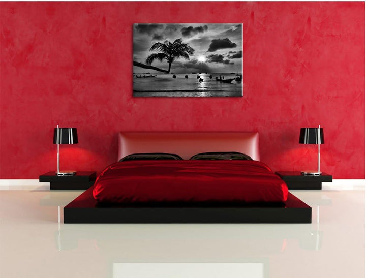 Pixxprint Palmen an Traumstrand als Leinwandbild/Grösse: 100x70 / Wandbild/Kunstdruck/fertig bespann