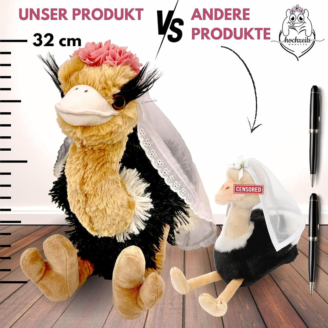 Brautstrauss Gerda **Premium** Plüschtier - Vogel Strauss Stofftier Partygag als Wurfstrauss für die