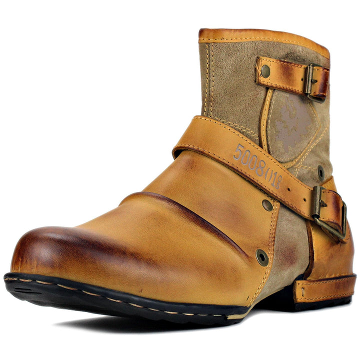 COWSDELLA Herren Stiefel aus Leder Rindsleder mit Gummisohle Biker Motorrad Boots mit Reissverschlus